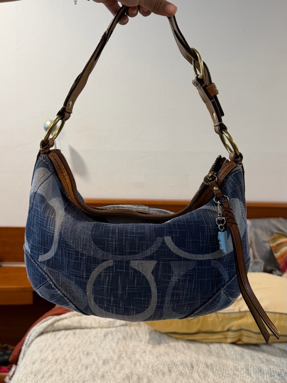Coach Denim Signature Hobo Shoulder Bag in Blue Denim